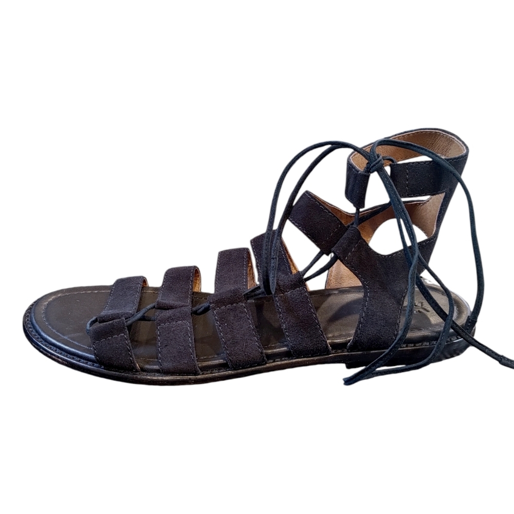 Frye Black Suede Leather Blair Side Ghillie Gladiator Sandal Womens Size 10